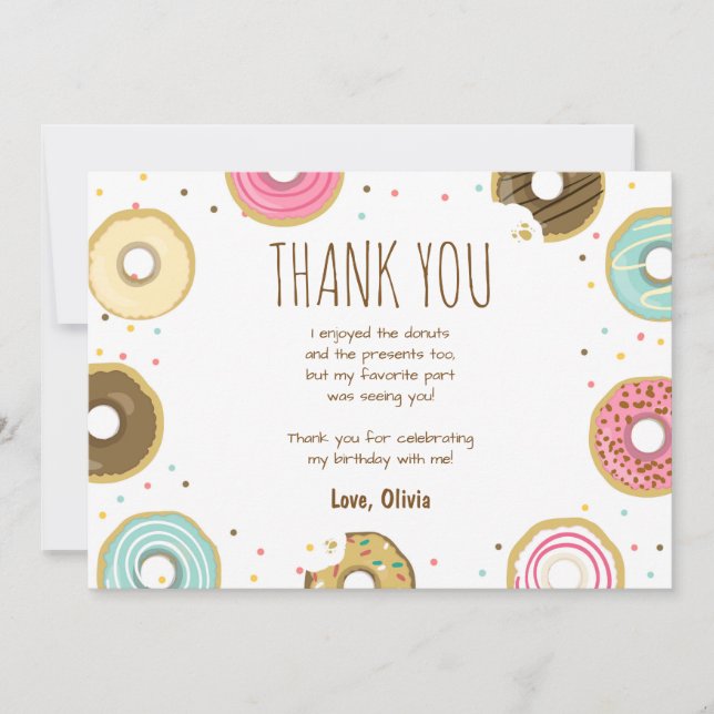 Donut Birthday Thank You Card Pink Girl Doughnut (Front)