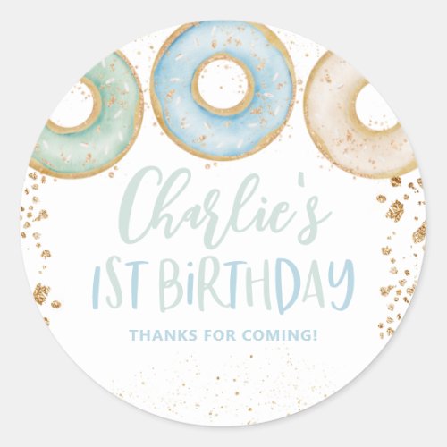 Donut Birthday Thank You Sticker 1st Birthday Blue
