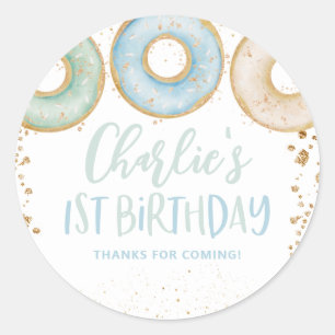 Donut Birthday Thank You Sticker 1st Birthday Blue