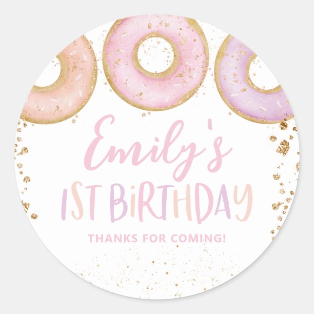 Donut Birthday Thank You Stickers 1st Birthday (Front)