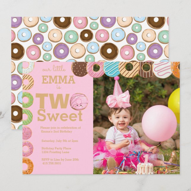 Donut Birthday | Two Sweet  Invitation (Front/Back)