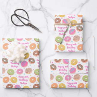 Donut Birthday Wrapping Paper Sheets - White Pink