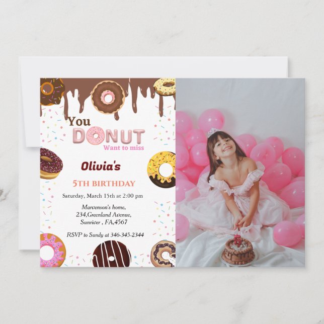 Donut birthday, you donut want to miss birthday invitation (Front)