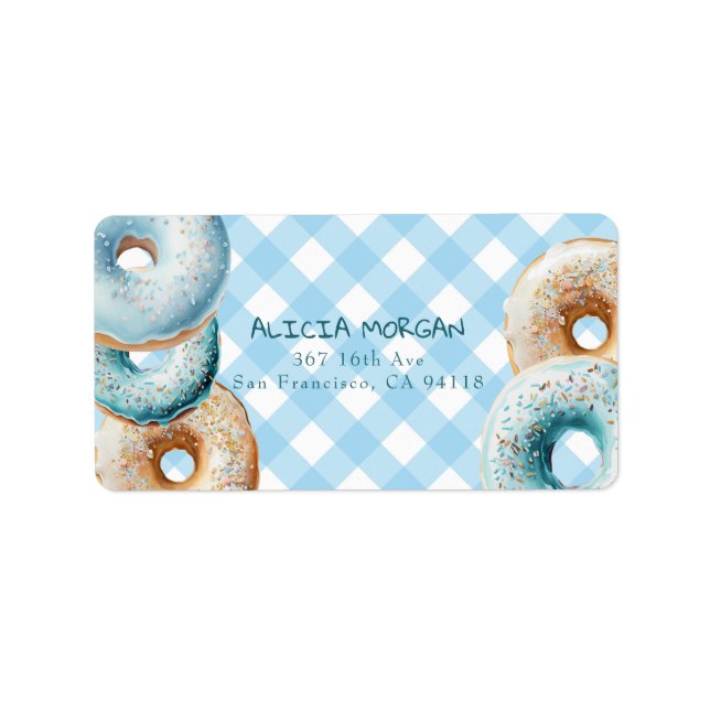Donut | Blue Gingham Address Labels (Front)