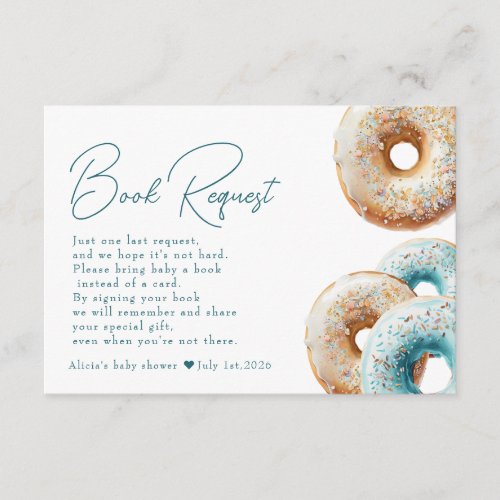 Donut  Blue Gingham Boy Baby Shower Book Request Enclosure Card
