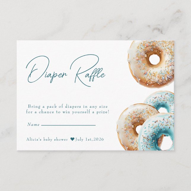 Donut | Blue Gingham Boy Baby Shower Diaper Raffle Enclosure Card (Front)