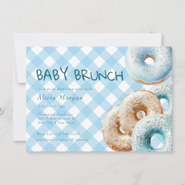 Donut | Blue Gingham Boy Baby Shower Invitation (Front)