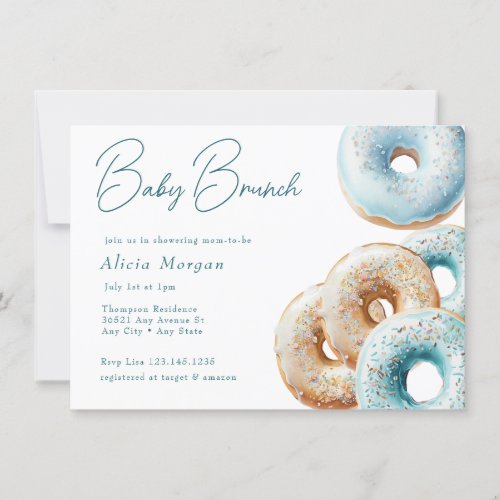 Donut  Blue Gingham Boy Baby Shower Invitation