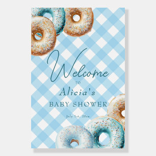 Donut Blue Gingham Boy Baby Shower Welcome Poster