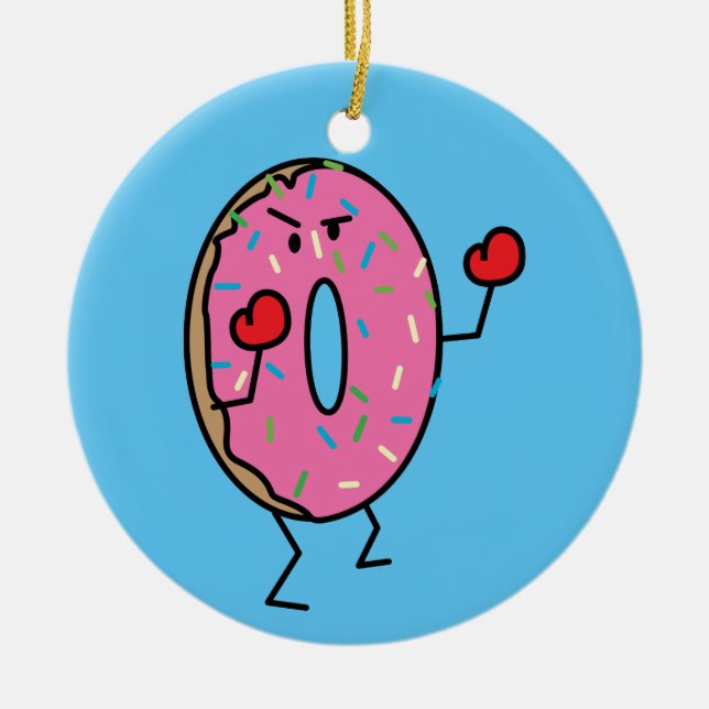 Donut Boxer Fighter dessert fried dough sugar Ceramic Ornament (Front)
