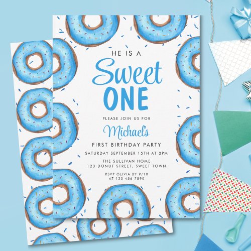 Donut Boys First Birthday Party  Invitation