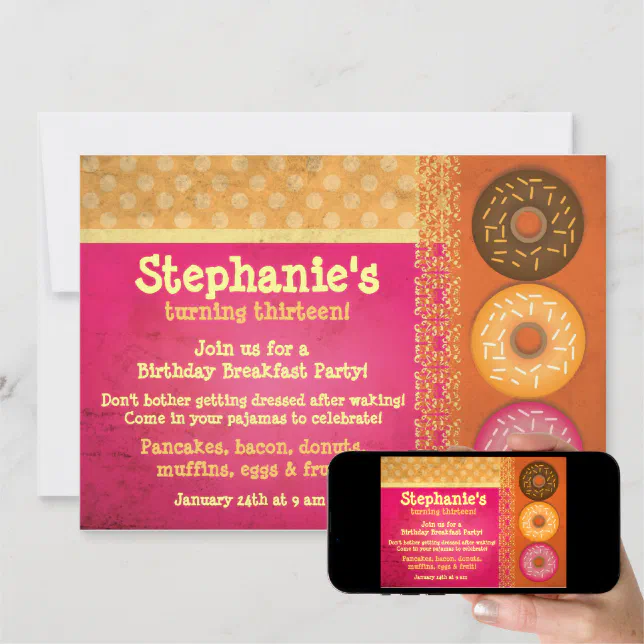 Donut Breakfast Birthday Party Invitations Zazzle