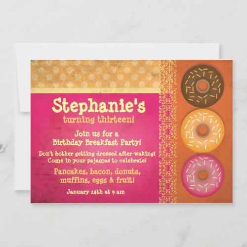 Donut Breakfast Birthday Party Invitations