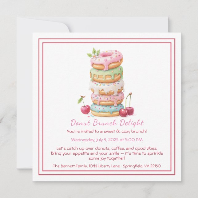 Donut Brunch Invitation Colorful Pastry Gathering (Front)