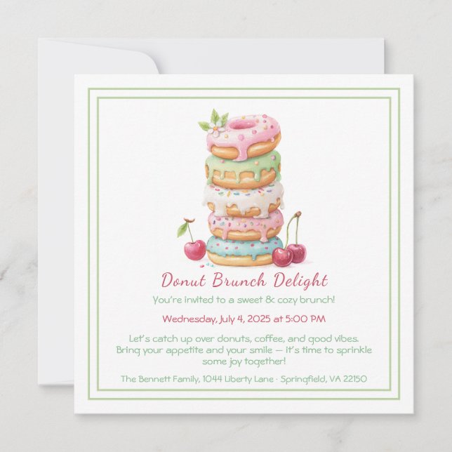 Donut Brunch Invitation Colorful Pastry Gathering (Front)