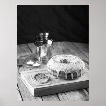 Donut Cake with Icing Glaze on Rustic Wooden Table