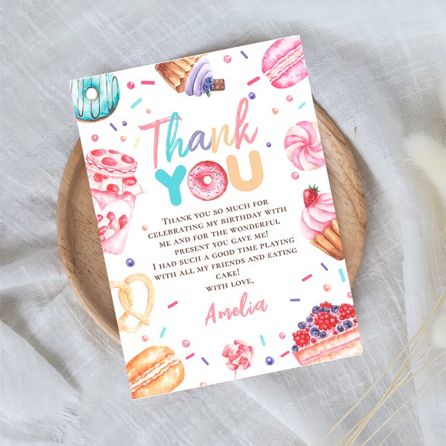 Donut Candy Girl Birthday Photo Thank You Card (Creator Uploaded)