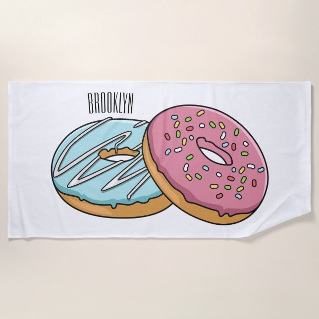 Donut cartoon illustration beach towel (Front)