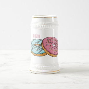 Donut cartoon illustration beer stein