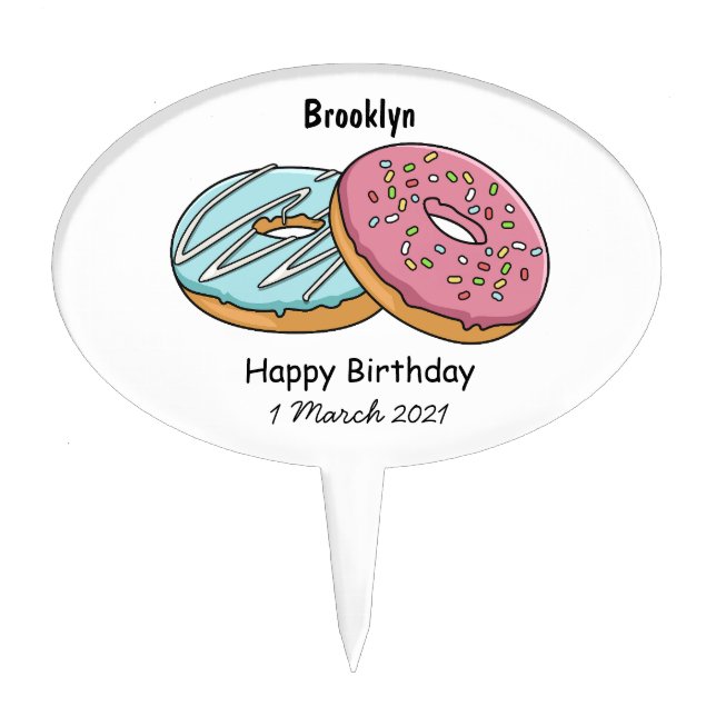 Donut cartoon illustration cake topper (Front)