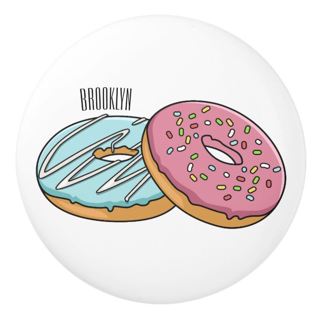 Donut cartoon illustration ceramic knob (Front)