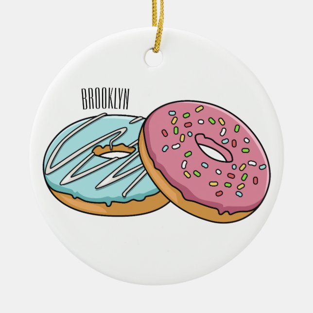 Donut cartoon illustration  ceramic ornament (Front)