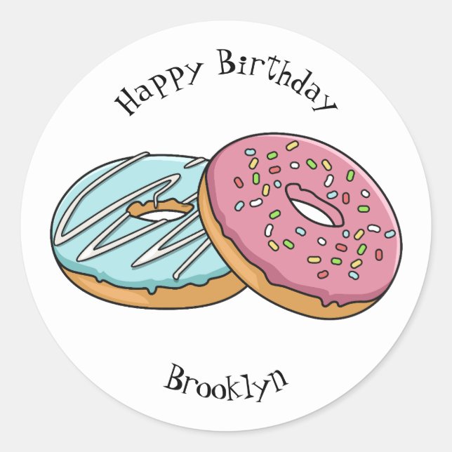 Donut cartoon illustration  classic round sticker (Front)
