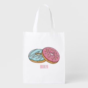 Donut cartoon illustration grocery bag