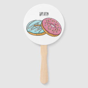 Donut cartoon illustration hand fan