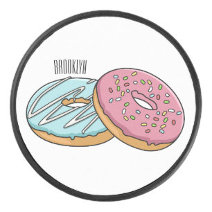 Donut cartoon illustration hockey puck