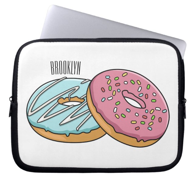 Donut cartoon illustration laptop sleeve (Front)