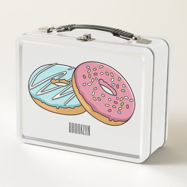 Donut cartoon illustration metal lunch box (Front)