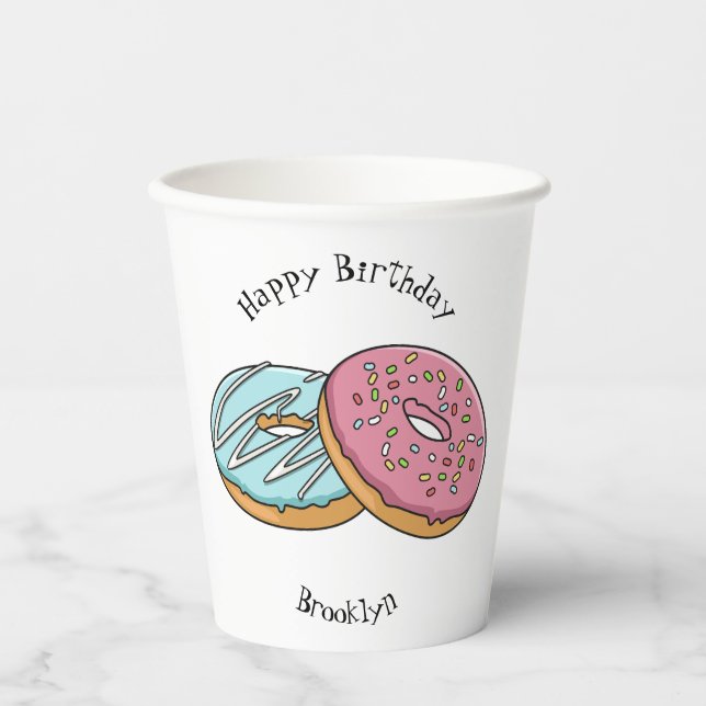 Donut cartoon illustration  paper cups (Front)