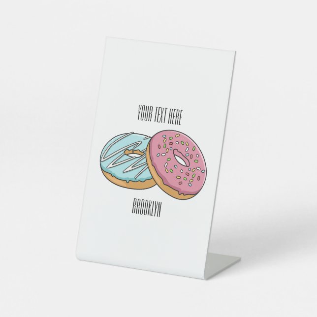 Donut cartoon illustration pedestal sign (Front)