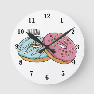Donut cartoon illustration round clock