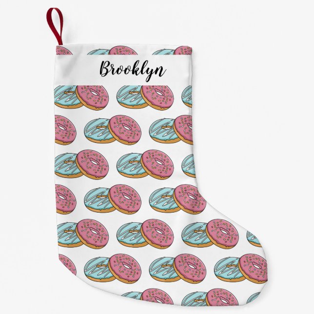 Donut cartoon illustration small christmas stocking (Front)