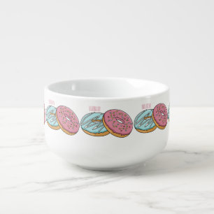 Donut cartoon illustration soup mug