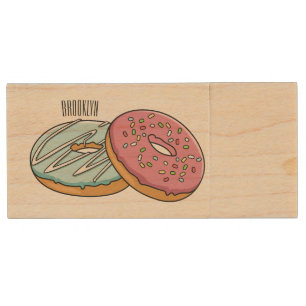 Donut cartoon illustration wood flash drive