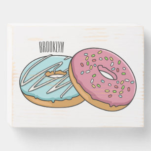 Donut cartoon illustration wooden box sign