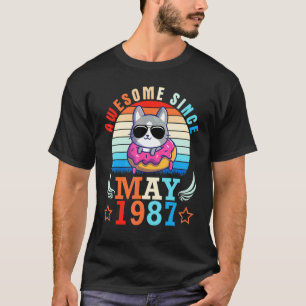 Donut Cat Awesome Since May 1987 Happy Birthday 35 T-Shirt