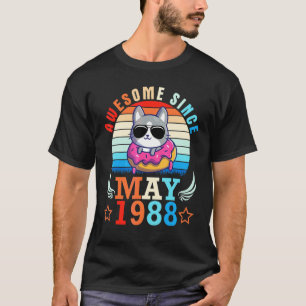 Donut Cat Awesome Since May 1988 Happy Birthday 34 T-Shirt