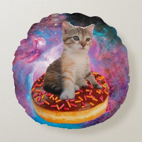 Donut Cat _ Donut lover Round Pillow