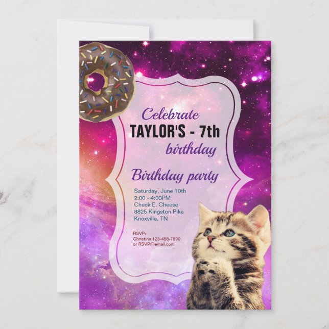 Donut Cat Galaxy Invitation (Front)