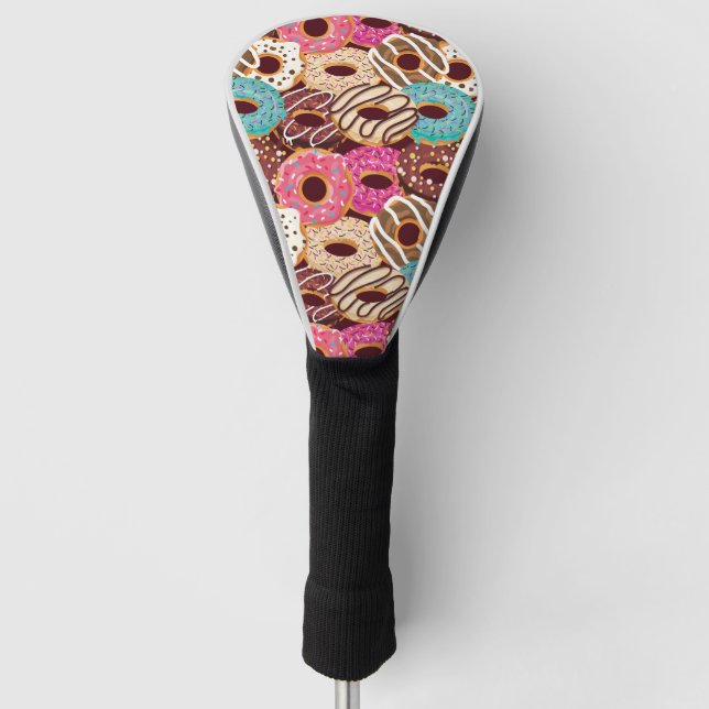 Donut, chocolate donut & chocolate to snack on golf head cover (Front)