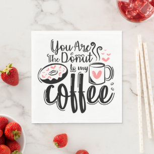 Donut Coffee Love Quote Pink Black Wedding Napkins