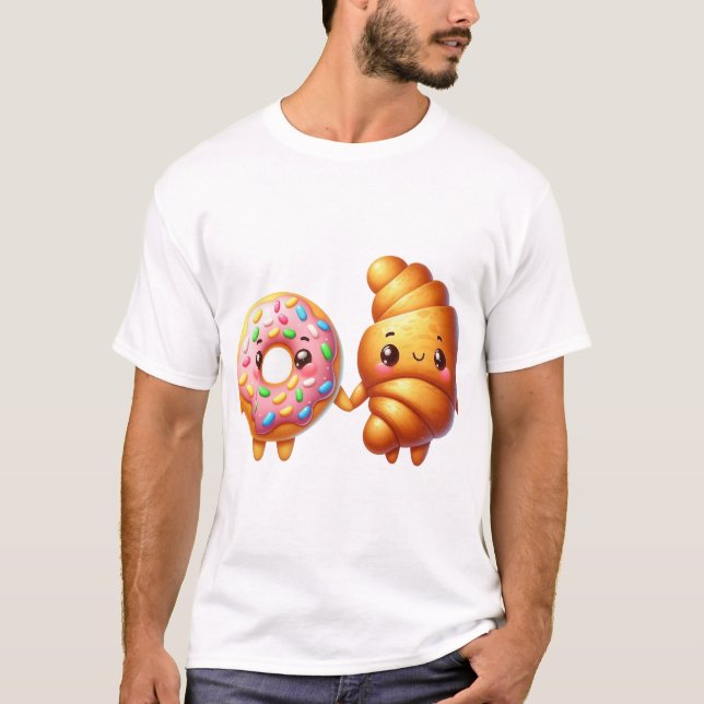 Donut & Croissant | Whimsical Friendship Sticker D T-Shirt (Front)