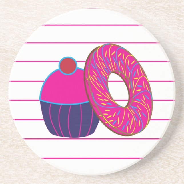 Donut Cupcake Pink Stripe  Coaster (Front)
