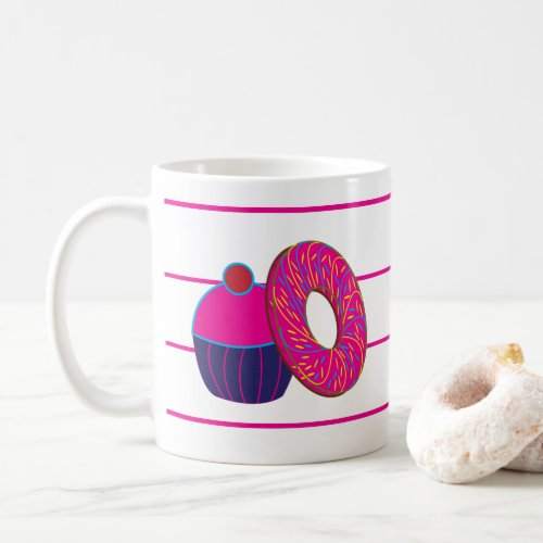 Donut Cupcake Pink Stripe Pattern Coffee Mug