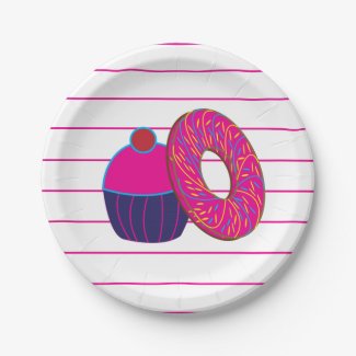 Donut Cupcake Pink Stripe Pattern