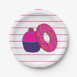 Donut Cupcake Pink Stripe Pattern Paper Plates